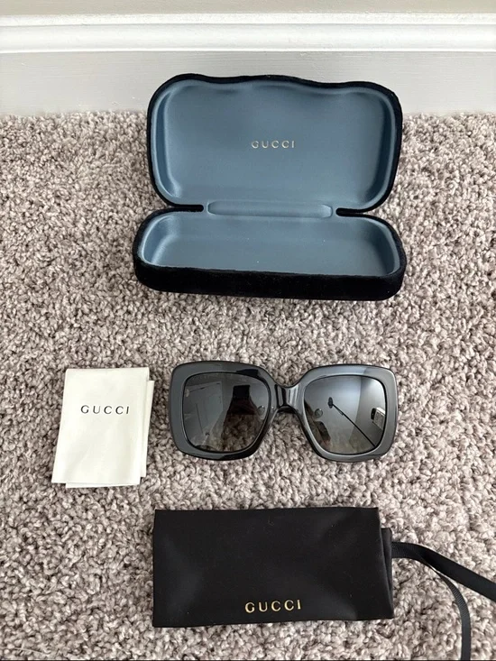 GUCCI URBAN GG0141S 001 BLACK GREY SQUARE SUNGLASSES - like new - Picture 3 of 10